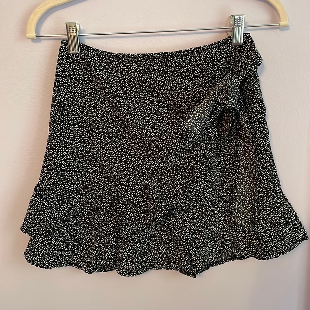 Navy floral mini wrap skirt